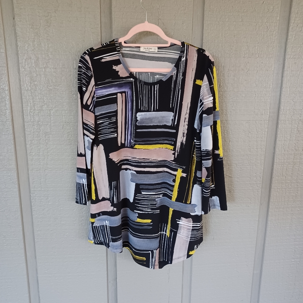 Jess And Jane Women Print Asymmetrical Tunic Top Size S Art To Wear Pullover